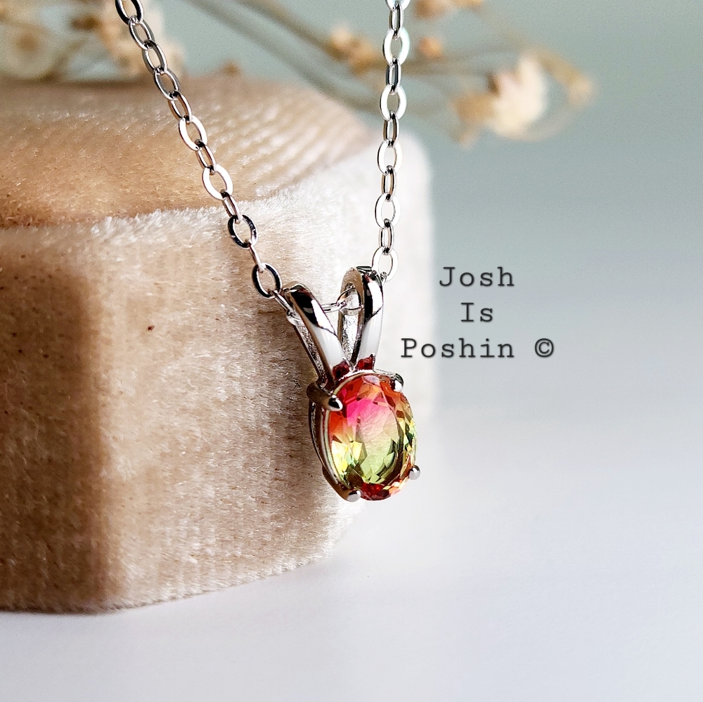 Oval Bi-Color Tourmaline pendant necklace in sterling silver